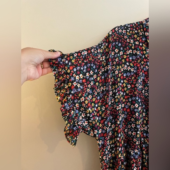 Maeve by Anthropologie Black Peplum Button Down Top Floral - Picture 2 of 5